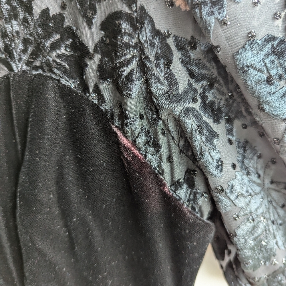 Vintage Piaf Velvet Burnout Midi Dress Sweetheart 80s Cocktail Black witchy goth - Picture 15 of 16